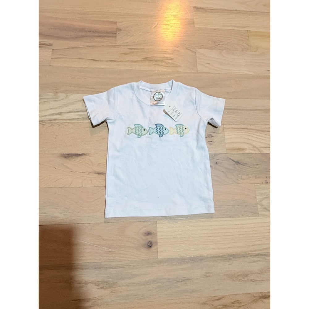 BB Blank's Boutique Coastal Beach Embroidered Fish Top Shirt 12M NWT